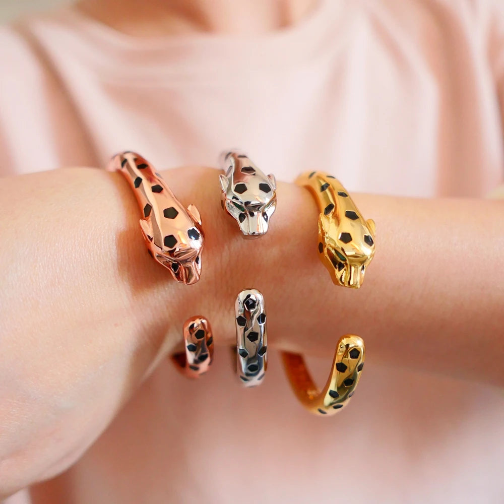BLack Spots Leopard bracelet Cubic Zirconia Stone Animal Panther cuff bangle for Men or Women designer copper jewelry