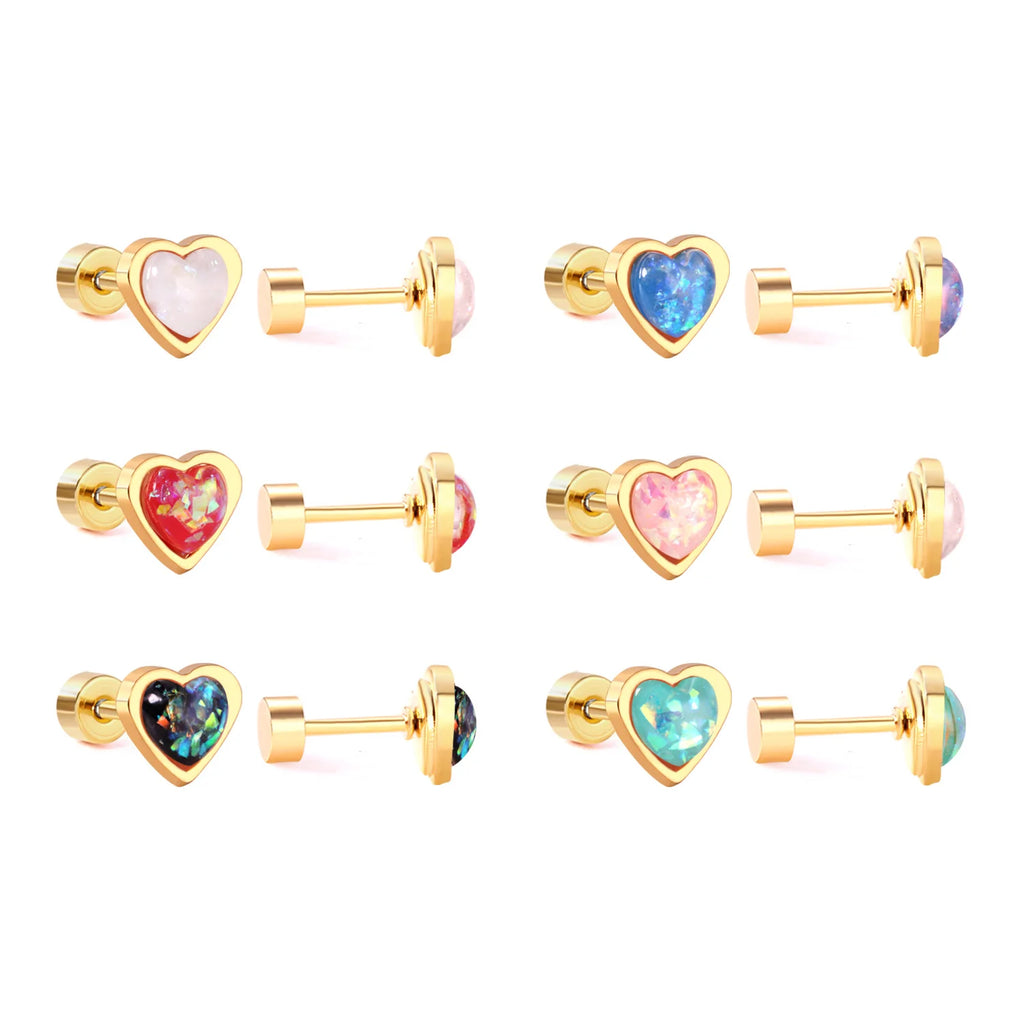12 Pairs Korean Fashion Stainless Steel Stud Earrings Screw Back Earrings for Women Valentine Earrings Pink Heart Earrings