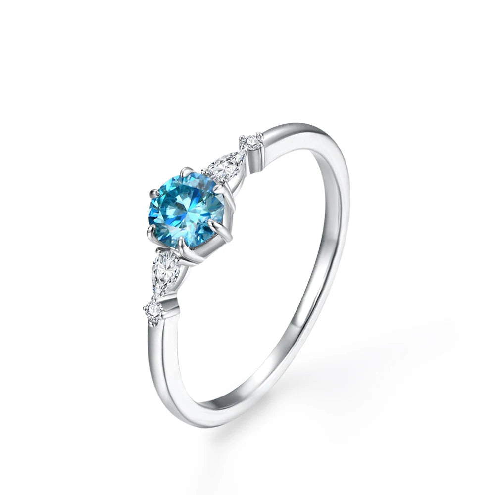 MINTYBOX New D Color Round Cut 0.5CT Colorful Blue Moissanite Ring for Women Solid 10K 14K 18K Gold Halloween Jewelry Party