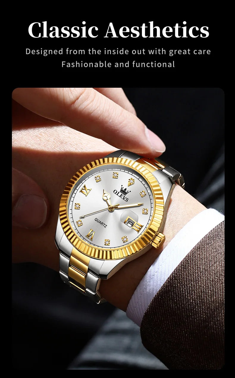 OLEVS 3623  Mens Watch Original Business Luxury Simple Brand Quartz Watch Waterproof Luminous Watch For Man Automatic Date Reloj