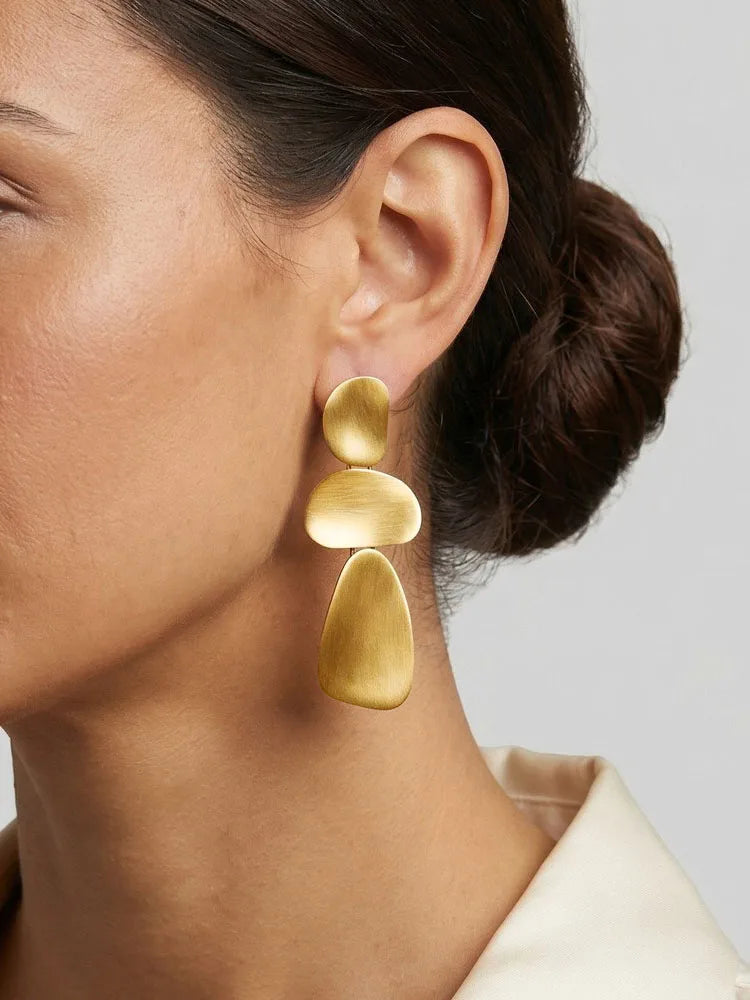 Stainless Steel Brushed Geometric Drop Earrings, 18K Gold Plated Irregular Dangle Earring Women, Minimalist Statement Jewelry