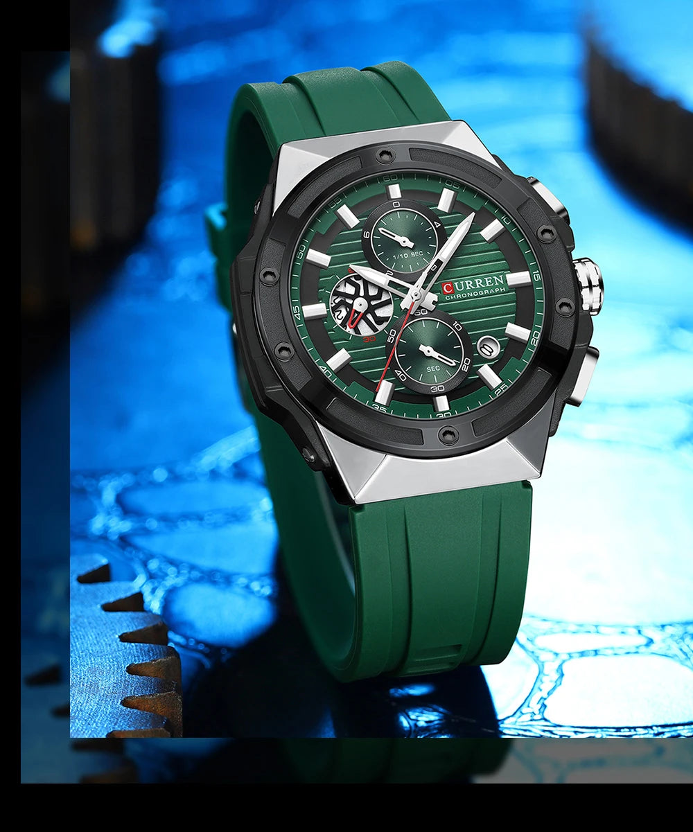 CURREN Classic Brand Men's Wristwatches Casual Business Quartz Silicone Watches with Luminous Hands Chronograph Dial
