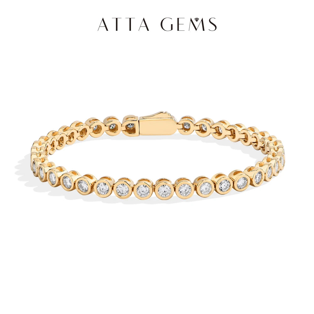 ATTAGEMS Round Cut 3mm Moissanite Tennis Bracelet 925 Sterling Silver Gold Plated Women Men's Bracelet Engagement Luxury Jewelry
