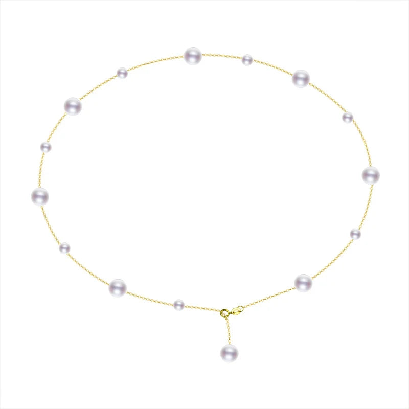 NYMPH Solid 18K Gold Natural Pearl Necklace Au750 Fine Jewelry Chocker  Round Aniversary Gift For Women White X536