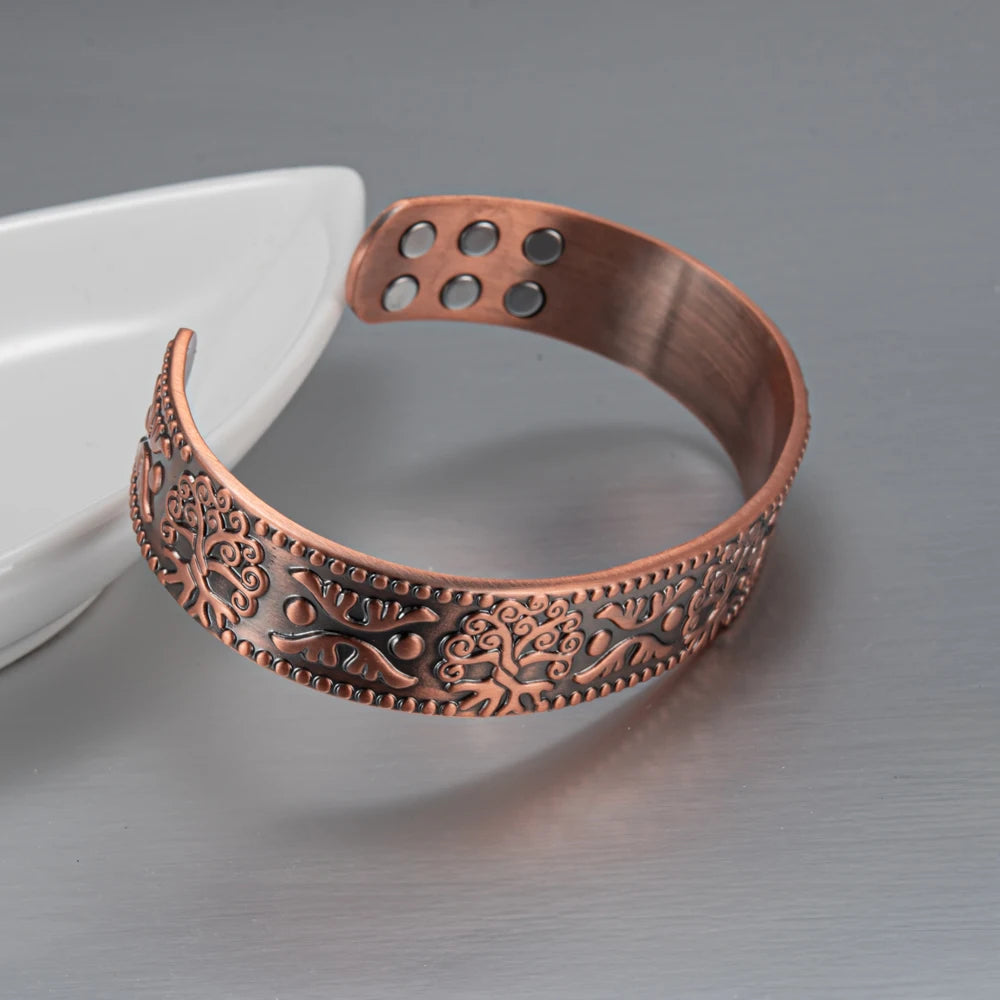 Vinterly Pure Copper Bracelets Vintage Viking Yggdrasil 15mm Adjustable Bangles Health Energy High Magnet Jewelry Male Resizable