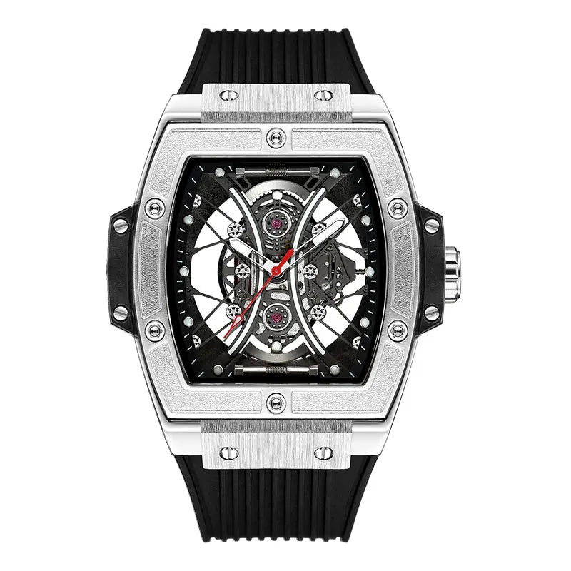 MEGIR & RUIMAS Military Sport Watch for Men Fashion Silicone Strap Analog Quartz Wristwatch with Luminous Hands Tonneau Dial 334