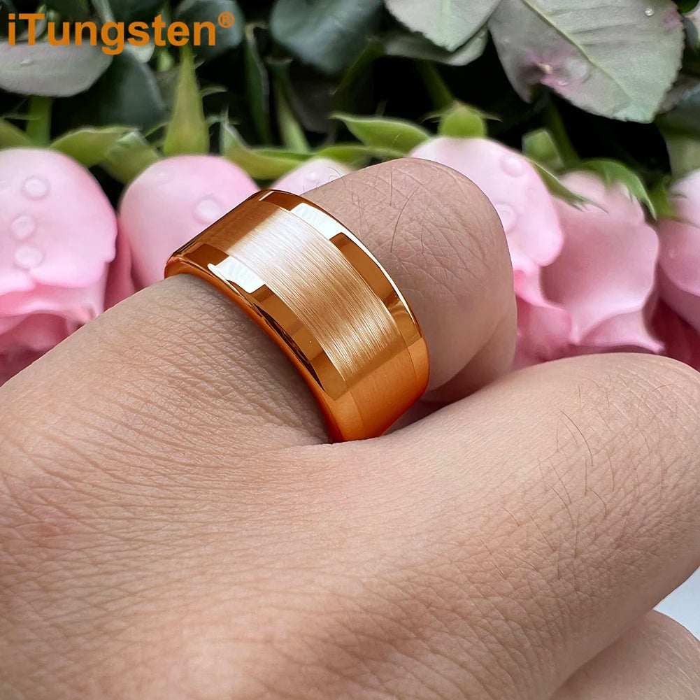iTungsten 10mm 12mm Big Finger Ring Mens Tungsten Flat Engagement Wedding Band With Center Brushed Polished Finish Comfort Fit
