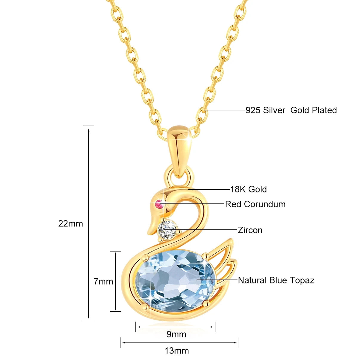 Au750 2CT Moissanite Swan Pendant 100% 18K Gold Oval Cut Natural Blue Topaz Women's Necklaces for Birthday Party Jewelry Gifts