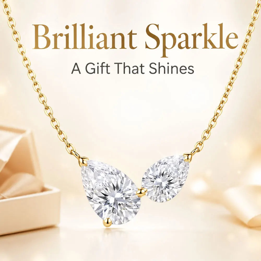 Knobspin Pear Cut Moissanite Necklace for Women 2 Gems Pendant 925 Sterling Silver Anniversary Necklaces for Her Jewelry Gift