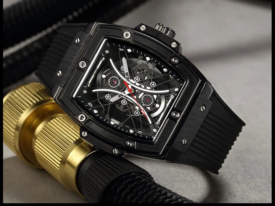 MEGIR & RUIMAS Military Sport Watch for Men Fashion Silicone Strap Analog Quartz Wristwatch with Luminous Hands Tonneau Dial 334