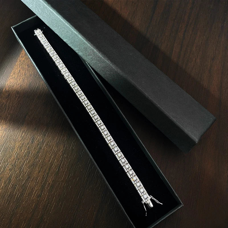 KNOBSPIN D VVS1 Moissanite Tennis Bracelet GRA Certified Lab Diamond 925 Sterling Silver 6mm Width Cuban Bracelets for Women Man