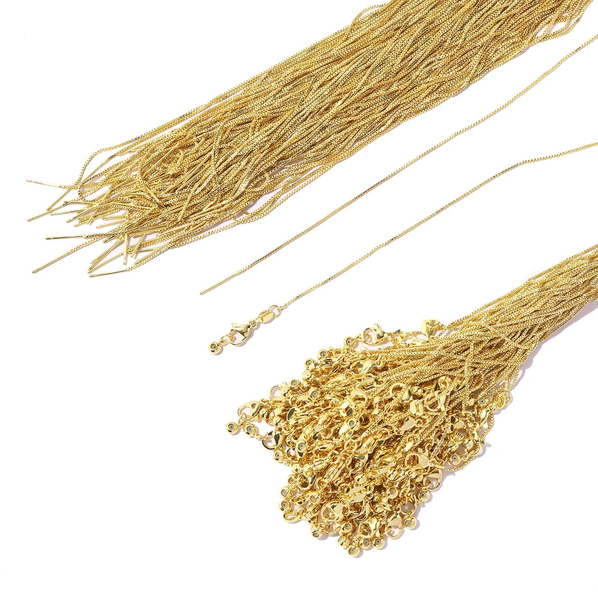 100pcs/lot 18k Gold Plated Removable Adjustable Box Chain Necklace For Women DIY Charm Pendant Jewelry Making Wholesale