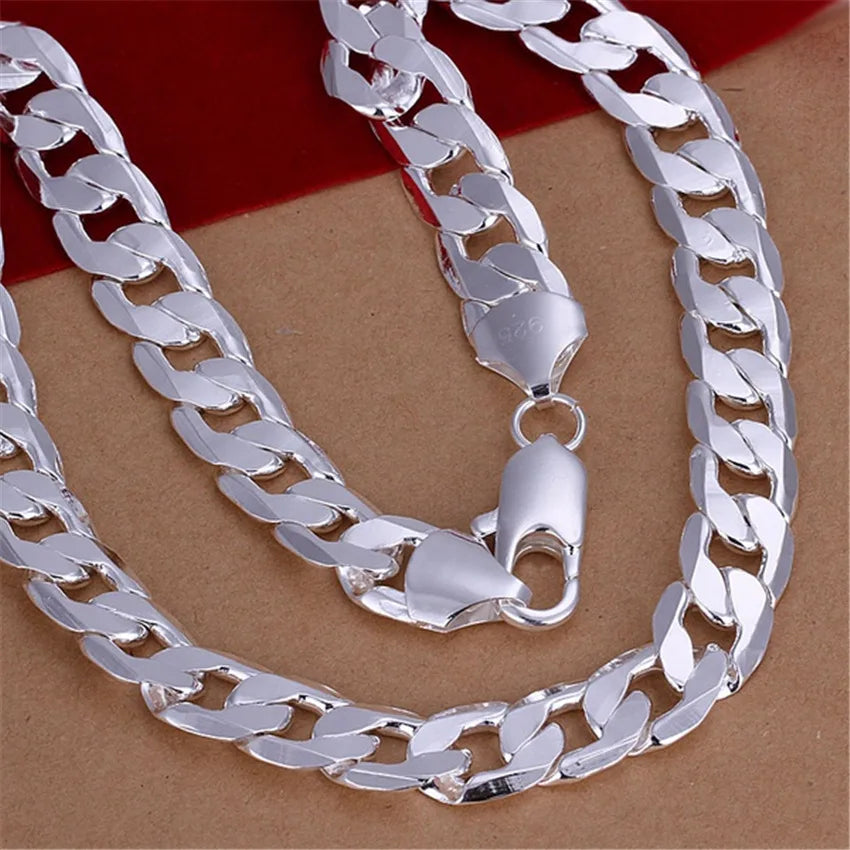 18-30inch 925 silver Color12MM chain Necklace big Noble Beautiful fashion charm solid men women TOP quality Gorgeous jewelry