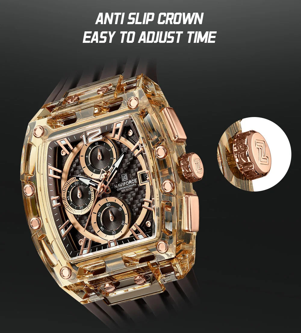 High Quality NAVIFORCE Watches for Man Silica Strap 50M Waterproof Sport Male Clock Casual Quartz Date Display Men's Chronograph