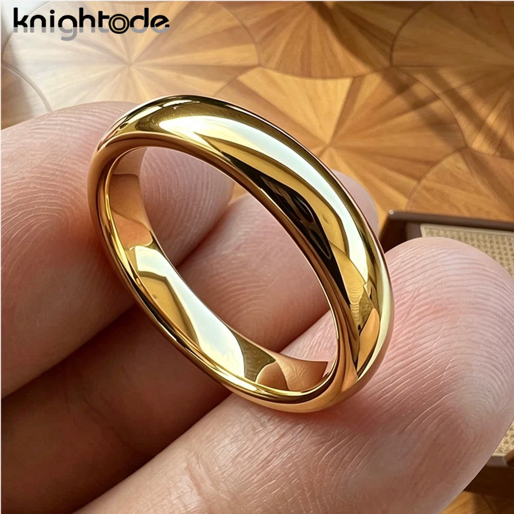2mm 4mm Womens Tungsten Carbide Rings Gold Color Wedding Band Dome Polished Comfort Fit