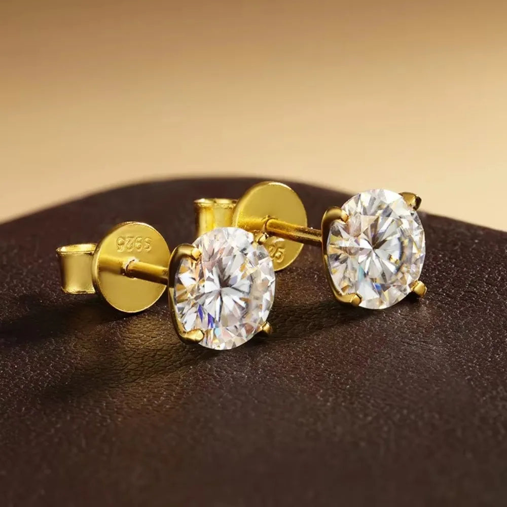 Certified 0.1-5ct Moissanite Stud Earrings for Women Man Party Sparkling 4 Claws Diamond Ear Studs 925 Sterling Silver Jewelry