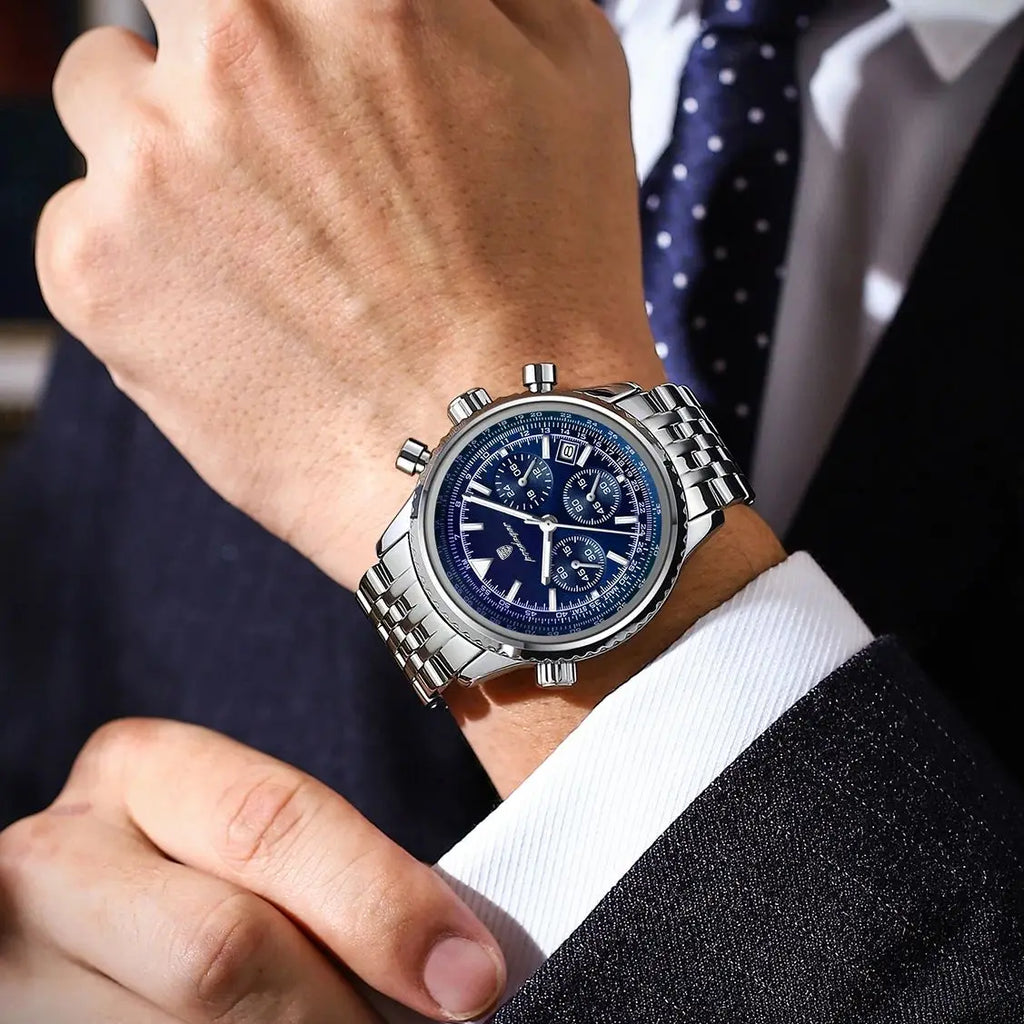 POEDAGAR Luxury Sport Man Watch Chronograph Date Waterproof Luminous Men's Quartz Watches Stainless Steel Fashion Men Wristwatch