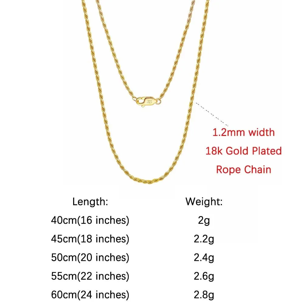 ORSA JEWELS Genuine 925 Sterling Silver Rope Chain Necklace Unisex 1mm 2mm 3mm Italian Twist Rope Chain Choker Gift 40-60cm SC29