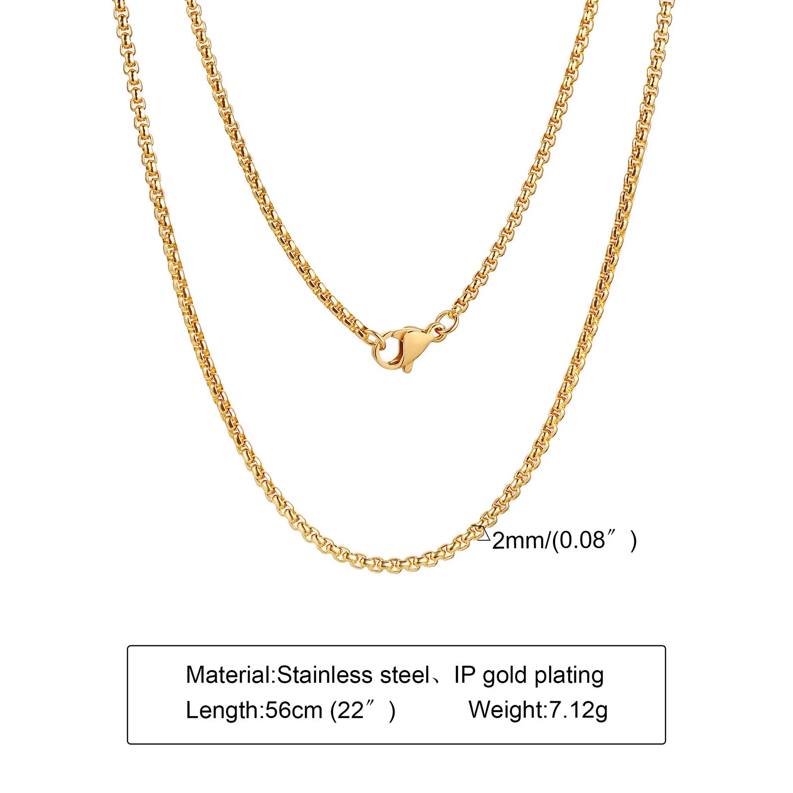 Round Box Chain for Men Boys,Gold Silver Black Plated Stainless Steel Chain Collars,Unisex Jewelry Gifts,18 to 30 Inch