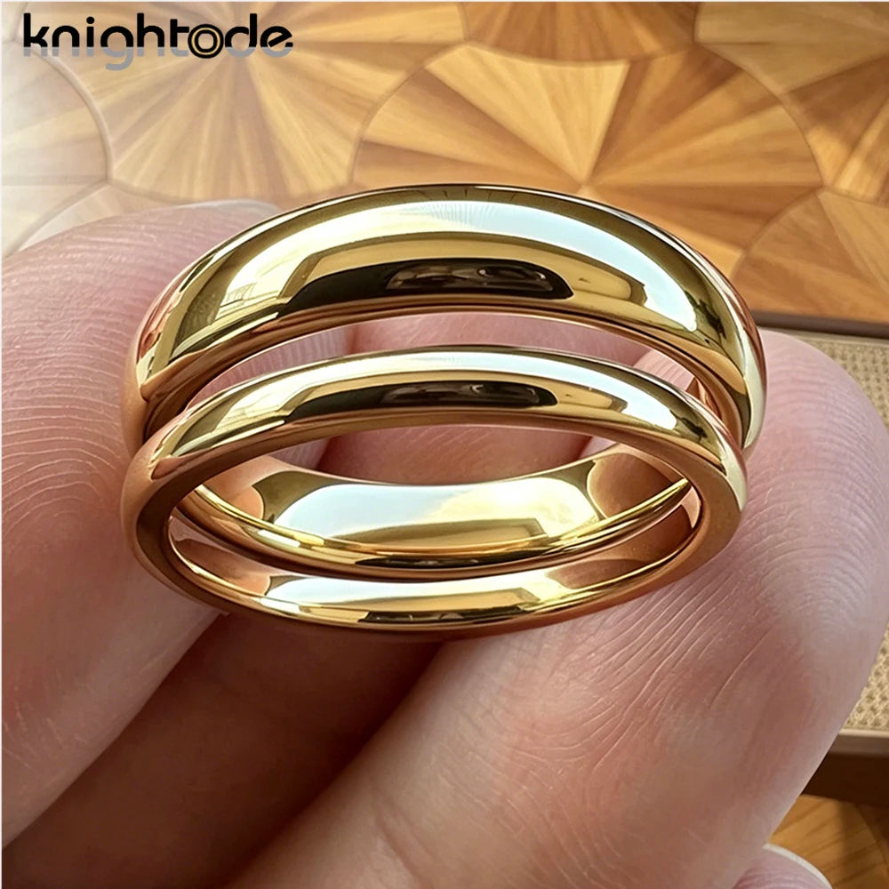 2mm 4mm Womens Tungsten Carbide Rings Gold Color Wedding Band Dome Polished Comfort Fit