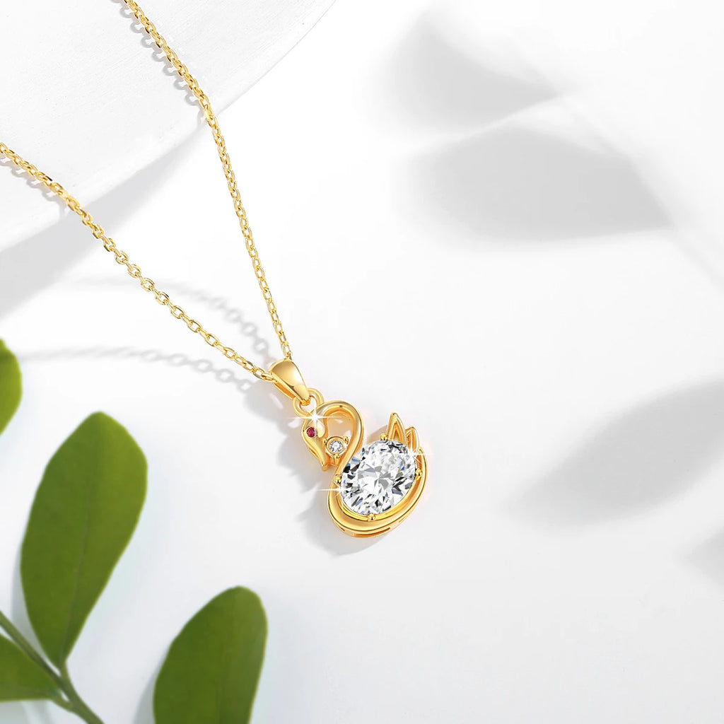 Au750 2CT Moissanite Swan Pendant 100% 18K Gold Oval Cut Natural Blue Topaz Women's Necklaces for Birthday Party Jewelry Gifts