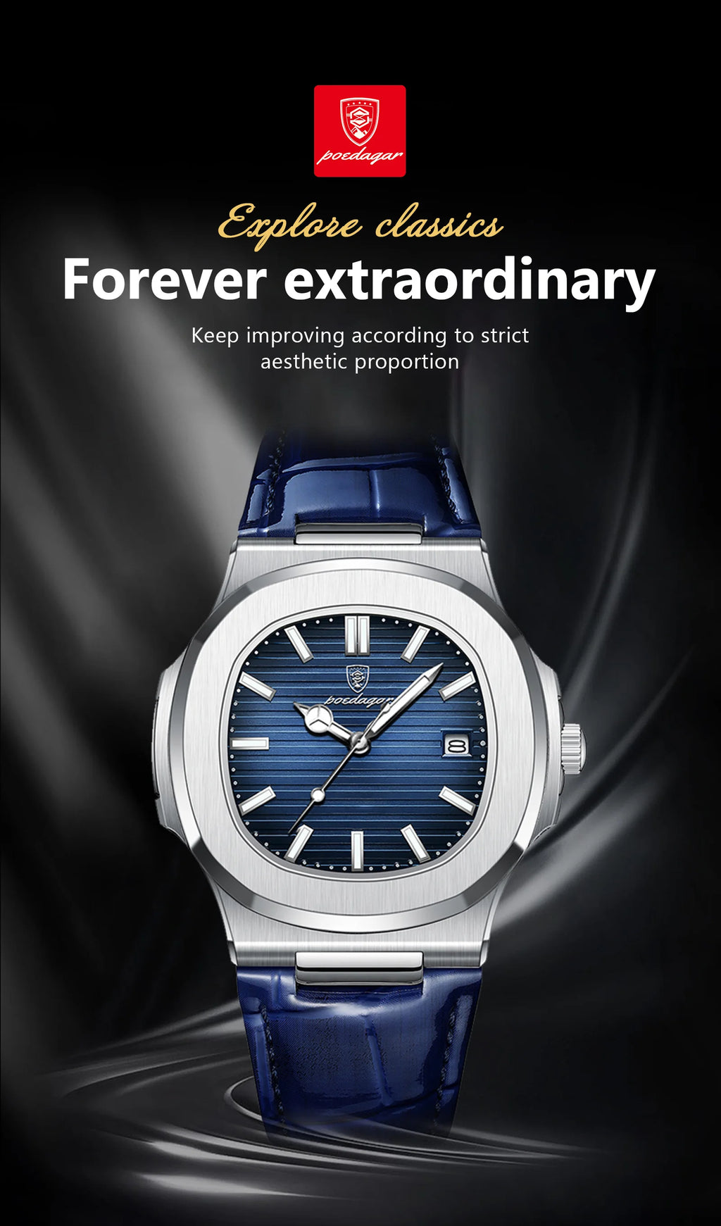 POEDAGAR Top Luxury Man Watch Date Waterproof Luminous Leather Watches For Men High Quality Square Men's Quartz Wristwatch Reloj