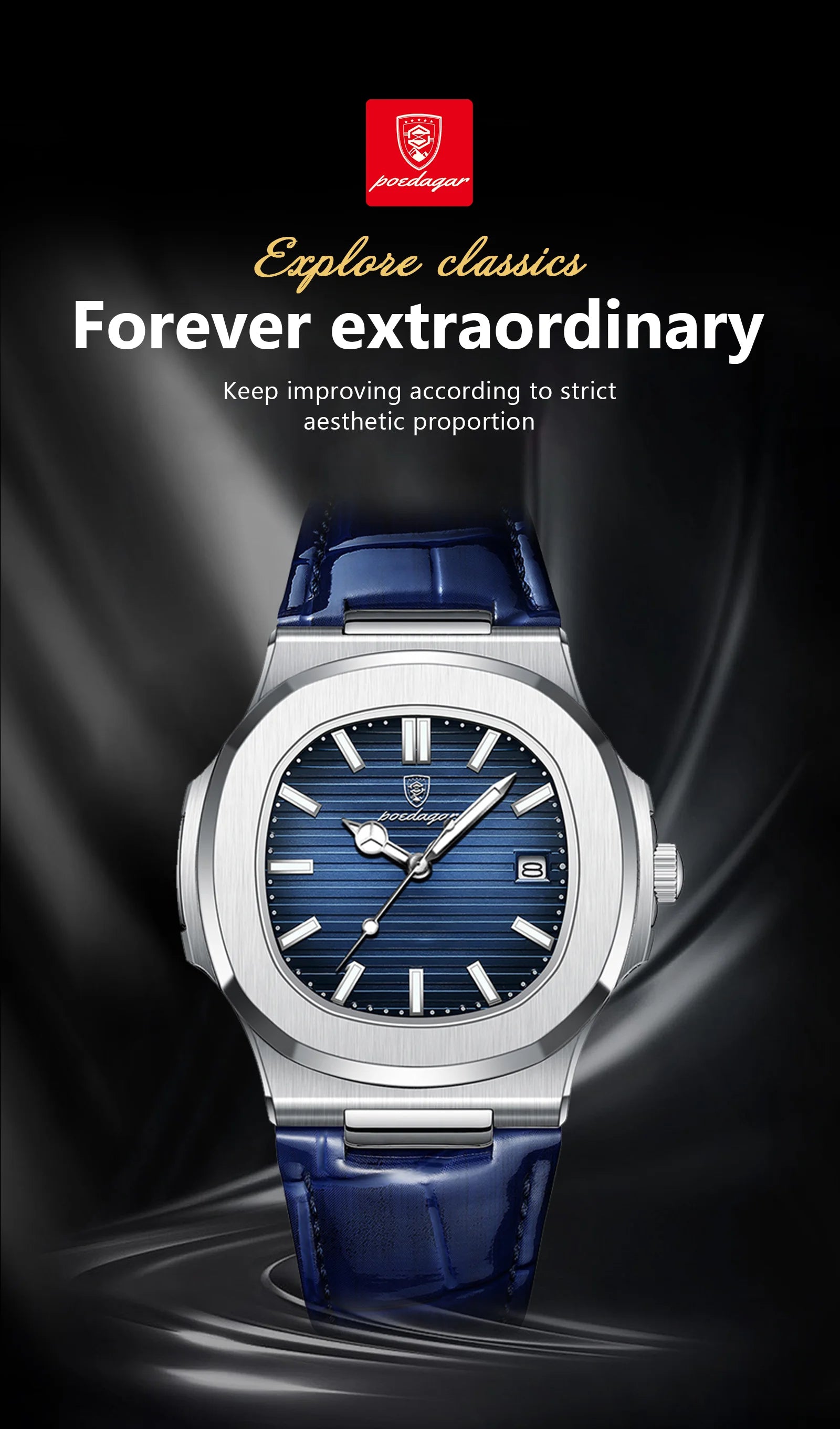 POEDAGAR Top Luxury Man Watch Date Waterproof Luminous Leather Watches For Men High Quality Square Men's Quartz Wristwatch Reloj