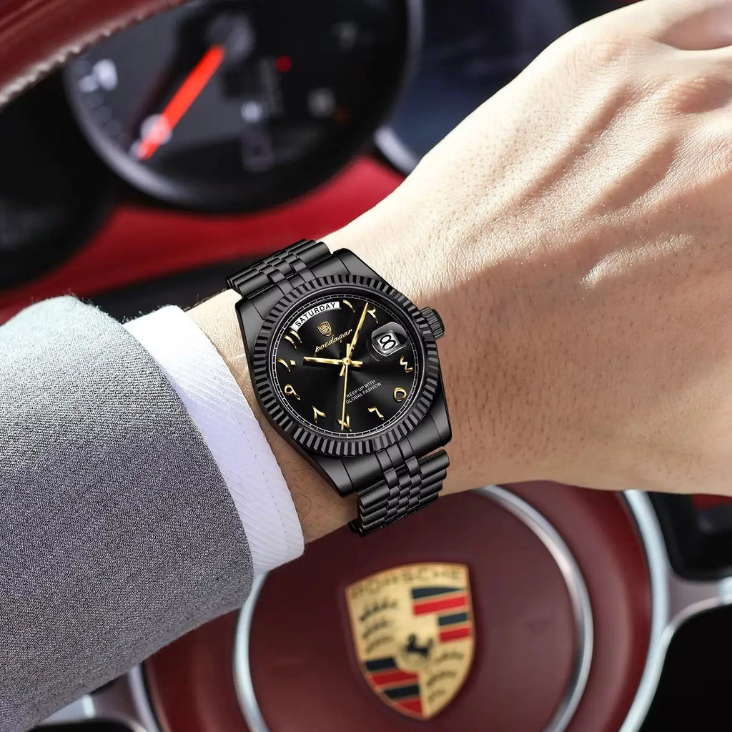 POEDAGAR Business Casual Male Clock Waterproof Date Week Fashion Men's Watch Stainless Steel Quartz Watches For Men Reloj Hombre