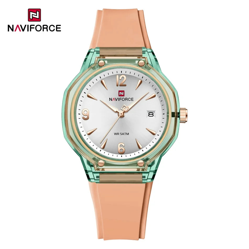 NAVIFORCE Fashion Waterproof Ladies Watch with Luminous Pointer Display Fashionable Silicone Strap Night Glow Women's Watches