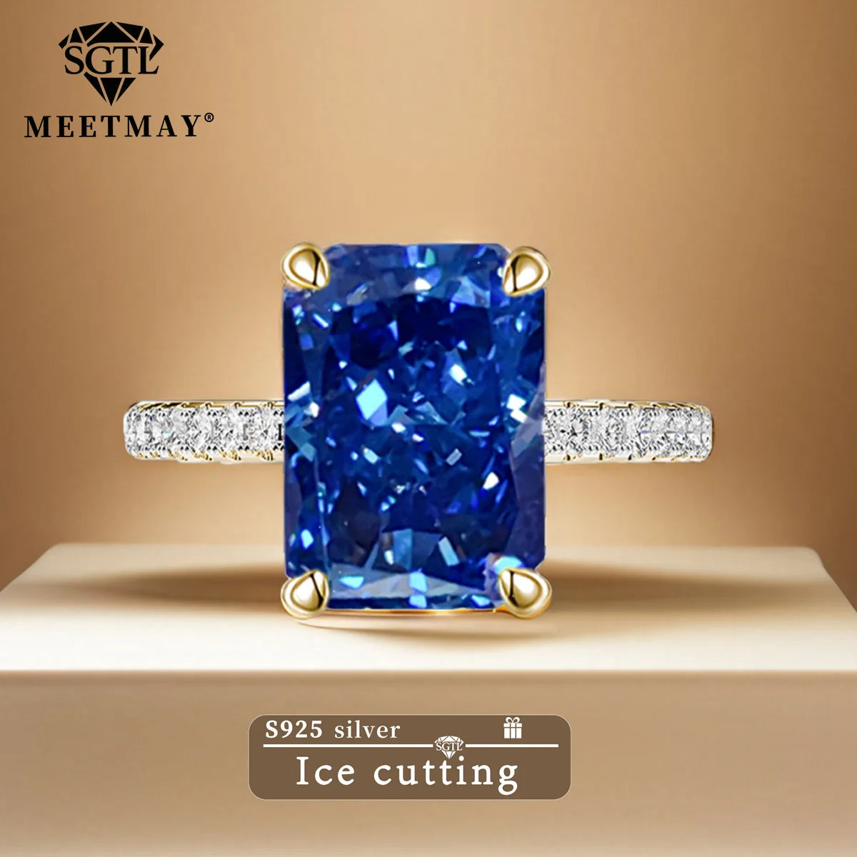 S925 Sterling Silver Tanzanite Blue Zircon Sparkle 5A Good Quality Ice Cut High Carbon Diamond Ladies Ring Fine Jewelry Women