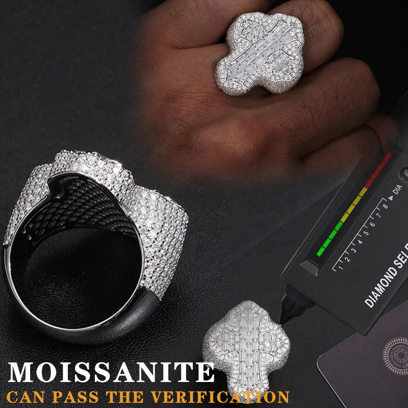 TUHE Unisex S925 Silver Rings Iced Out Baguette VVS1 Moissanite Cross Rings S925 Silver For Men Hip Hop Jewelry Men's Accessorie