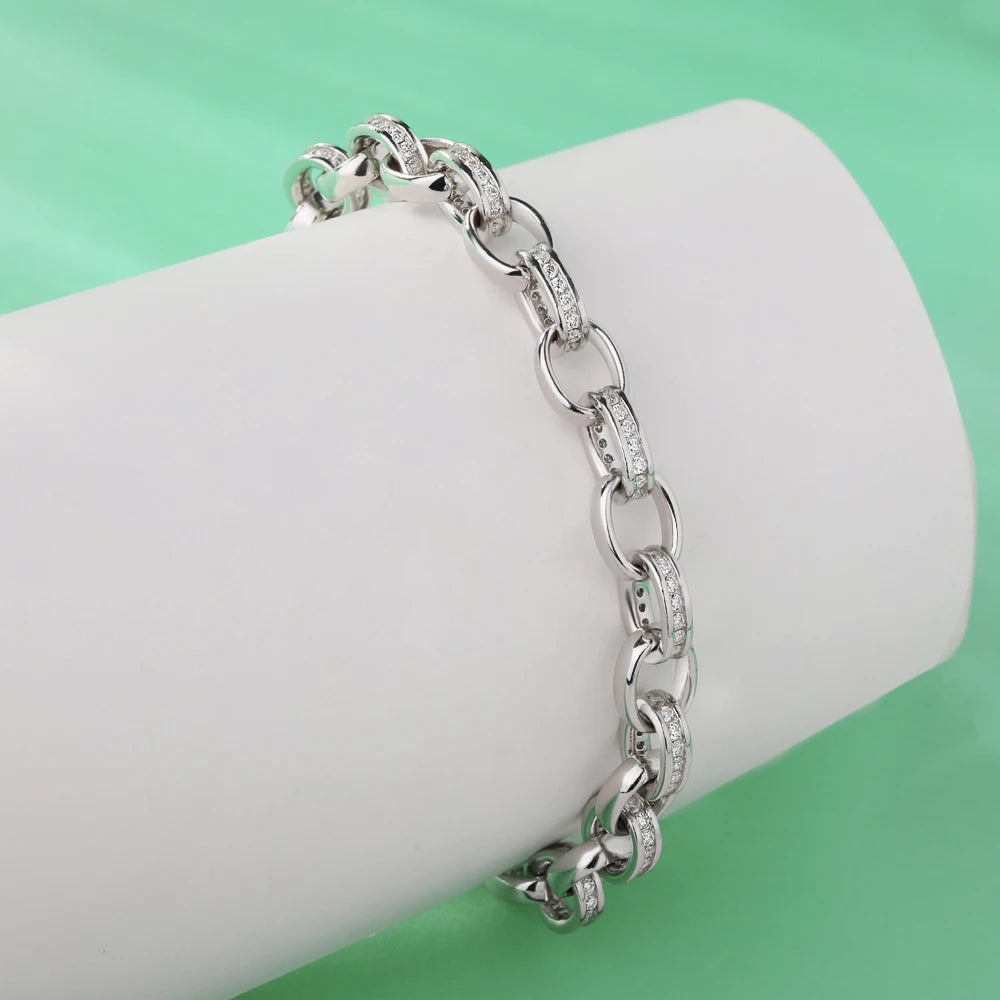 TEMGF New 1.2mm Moissanite Bracelet 925 Sterling Silver Buckle Chain for Women Men Fine Jewelry Couple Unique Love Birthday Gift