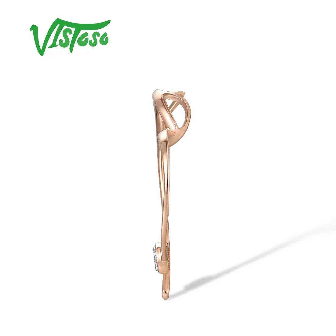 VISTOSO Gold Pendants For Women Pure 14K 585 Rose Gold Love Heart Sparkling Diamond Geometric Wedding Gifts Trendy Fine Jewelry