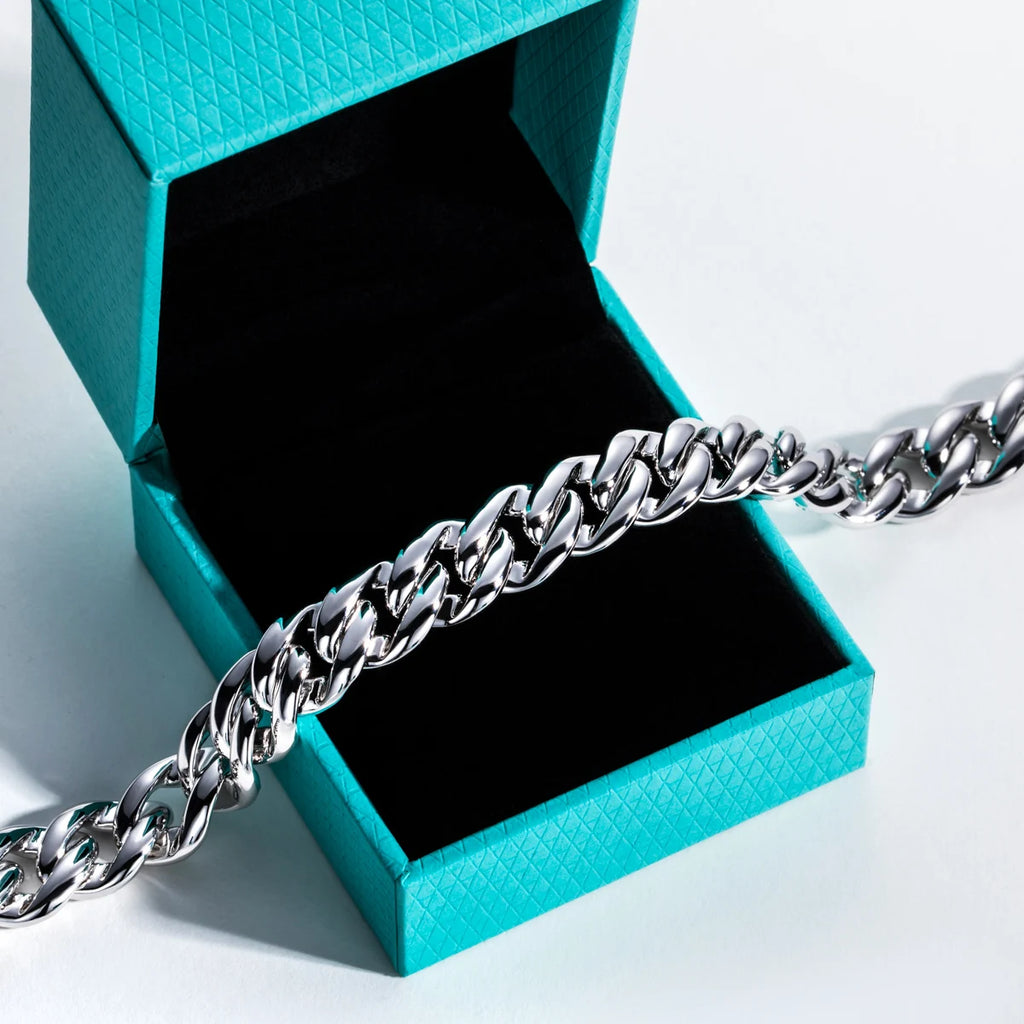 AnuJewel Moissanite Cuban Bracelet Hip Hop 925 Sterling Silver 1.2mm/1.5mm/2mm Flashy Heavy Metal Statement for Men & Women