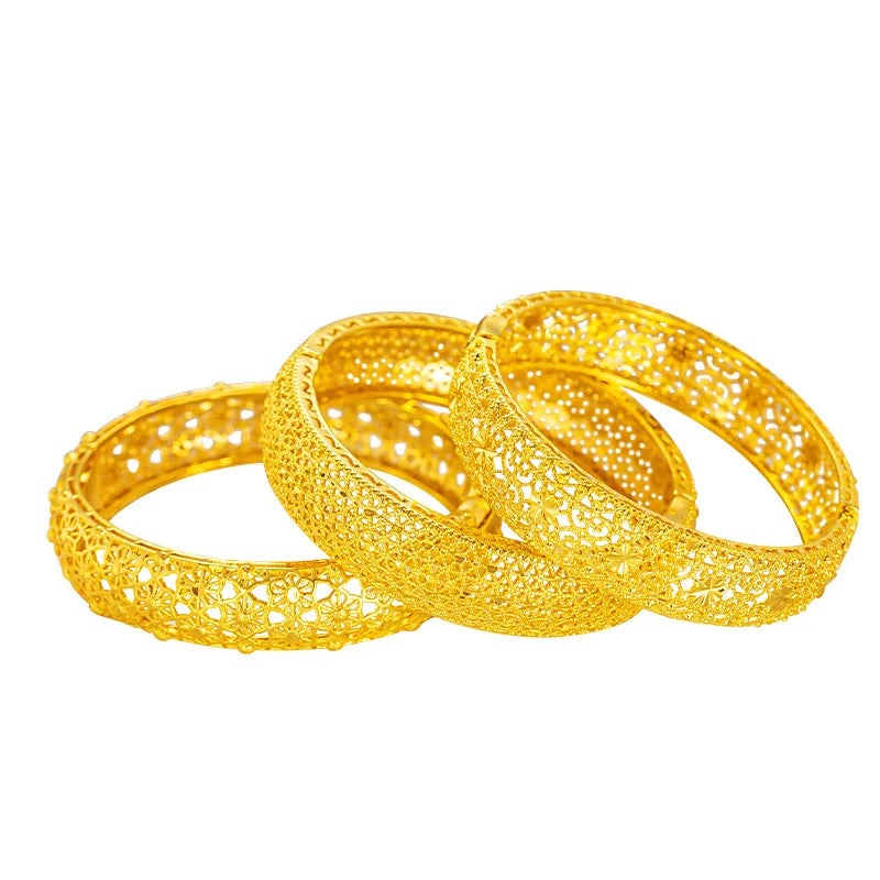 Luxury 24K 9999 Pure Gold real gold Women's buckle openwork flower bracelet