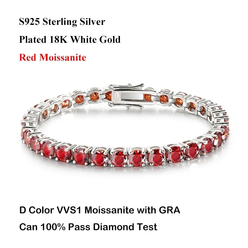 EWYA Luxury Real 3/4/5/6.5MM Full Champagne Blue Green Moissanite Tennis Bracelet for Men Women S925 All Red Diamond Bracelets