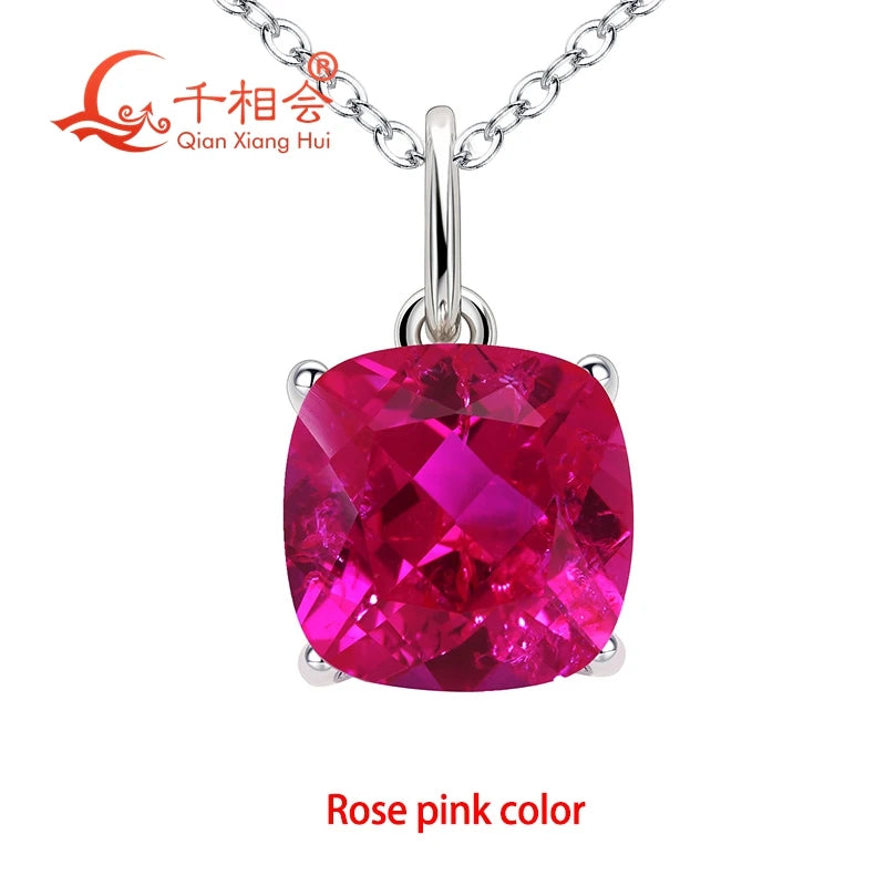 925 Silver 4ct 9*9mm Cushion Royal Blue/Cornflower Sapphire Pigeon Blood Red Ruby Inclusions Stone Jewelry for Pendant Necklace