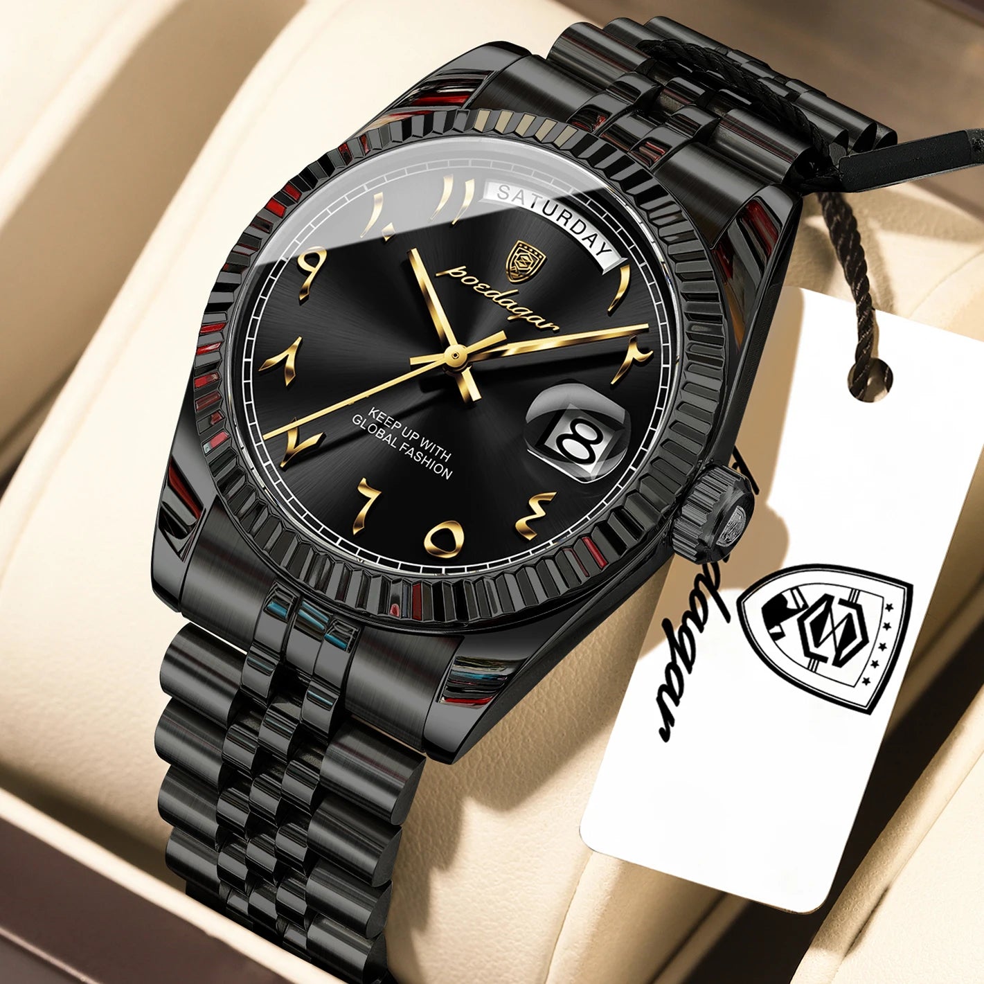 POEDAGAR Business Casual Male Clock Waterproof Date Week Fashion Men's Watch Stainless Steel Quartz Watches For Men Reloj Hombre