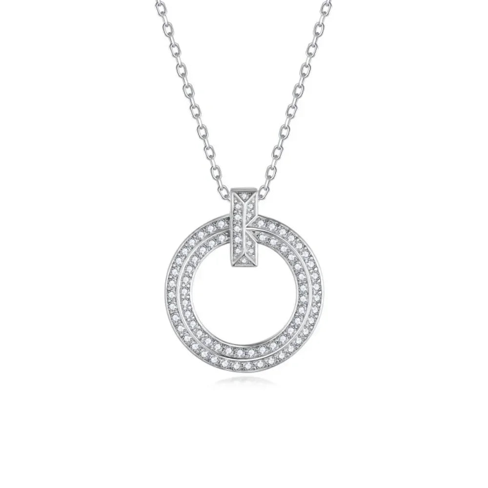 LinkerLove Moissanite Pendant Necklace Diamond Circle Pendant Chain for Women S925 Sterling Silver Choker Necklace Fine Jewelry
