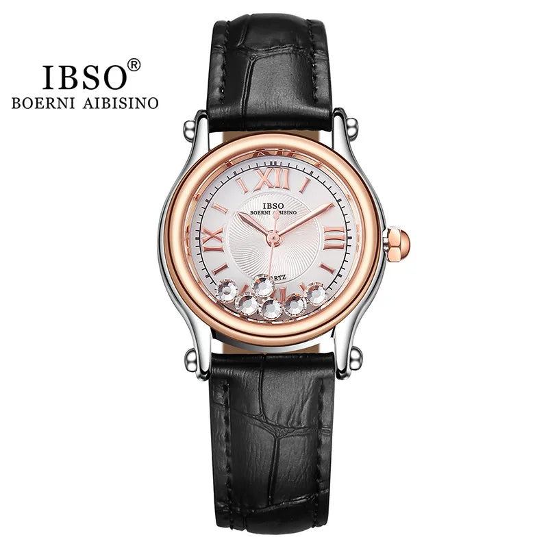 Women's Watch Japan Quartz Hours Fine Fashion Dress Clock Real Leather Luxury Happy Moving Rhinestones Girl's Gift