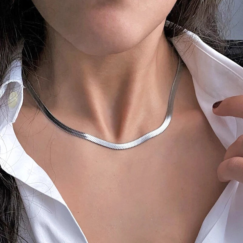 10Pcs Flat Snake Chain Necklace 16 18 20 Inch Stainless Steel Herringbone Choker Non Tarnish Bulk Chain Blank for Jewelry Making