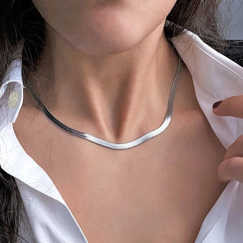 10Pcs Flat Snake Chain Necklace 16 18 20 Inch Stainless Steel Herringbone Choker Non Tarnish Bulk Chain Blank for Jewelry Making