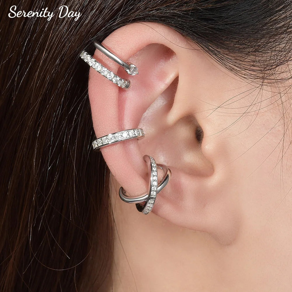 Serenity All D Moissanite Earrings for Women Men S925 Sterling Silver Lab Diamond Ear Clip Plated 18K No hole to wear Girl Gift
