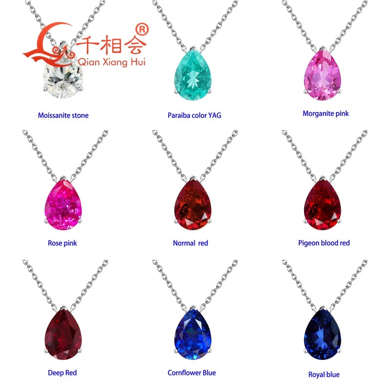 925 Silver Pear Shape 7ct 10x14mm Royal Blue/Cornflower Blue Lab Grown Created Sapphire Inclusions Stone Jewelry Pendant Necklac