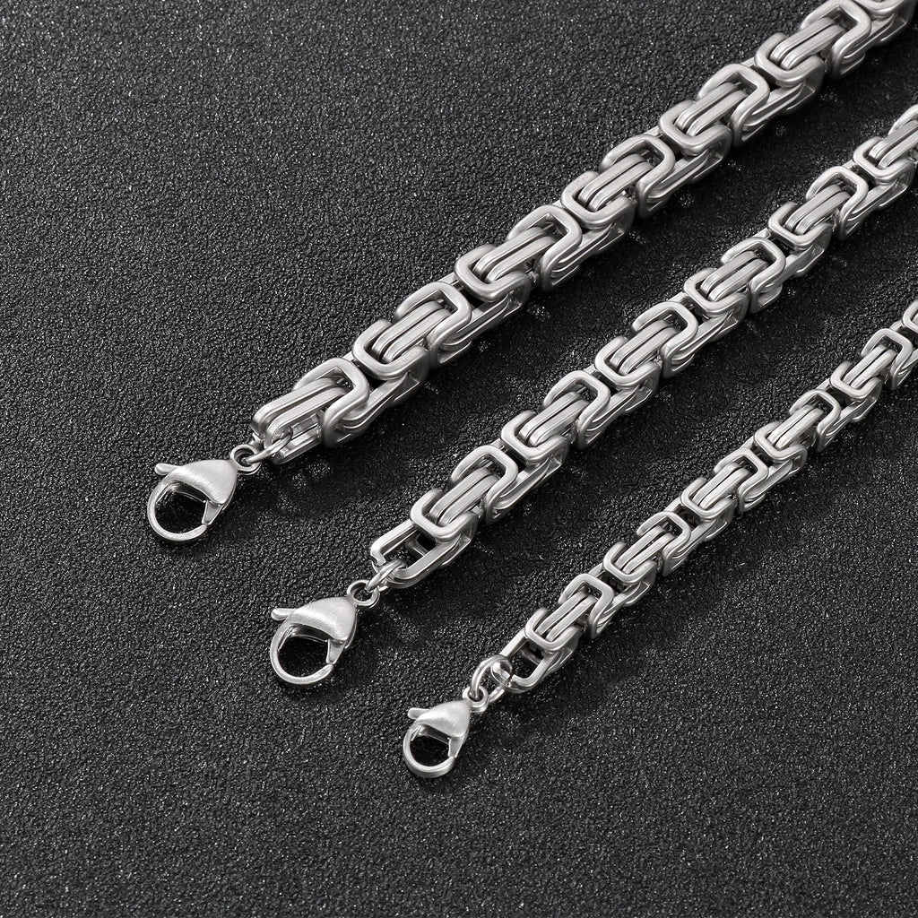 5/6/7mm Metal Ice-Cold Royal King Chain Necklace Bracelet Men Stainless Steel Solid Choker Necklaces