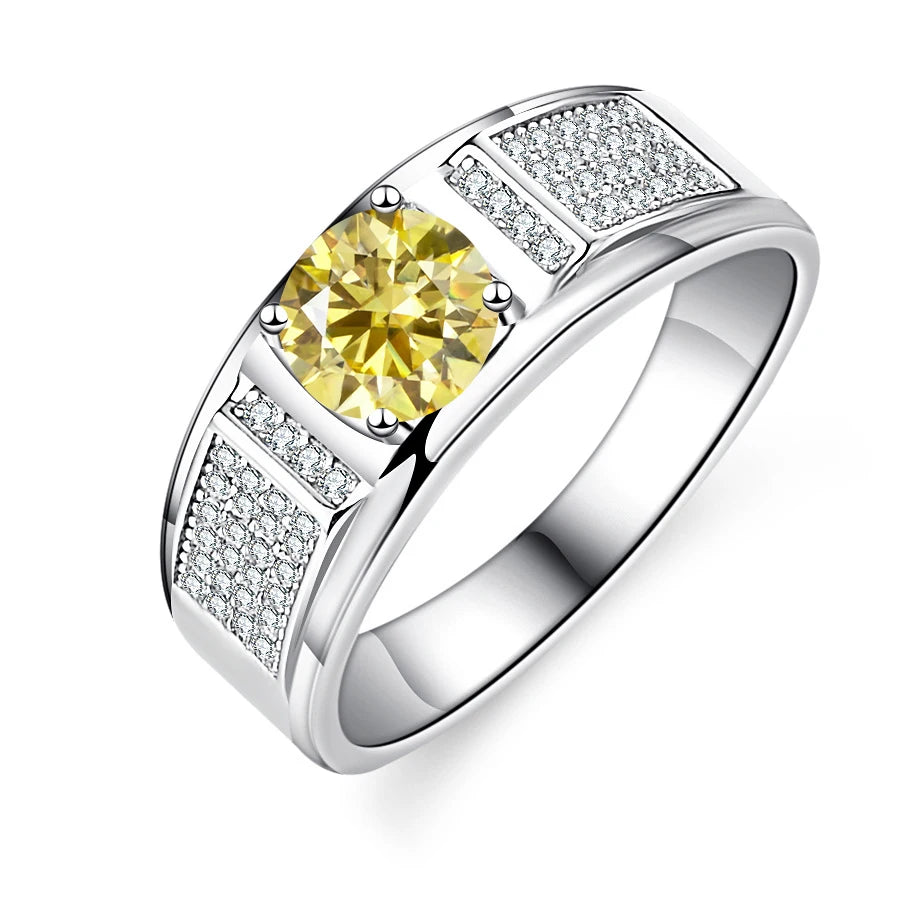 Real 1.0 Carat Moissanite Ring For Men Pure Solid 18K White Gold Rings D Color Diamond Engagement Wedding Ring Jewelry Gift