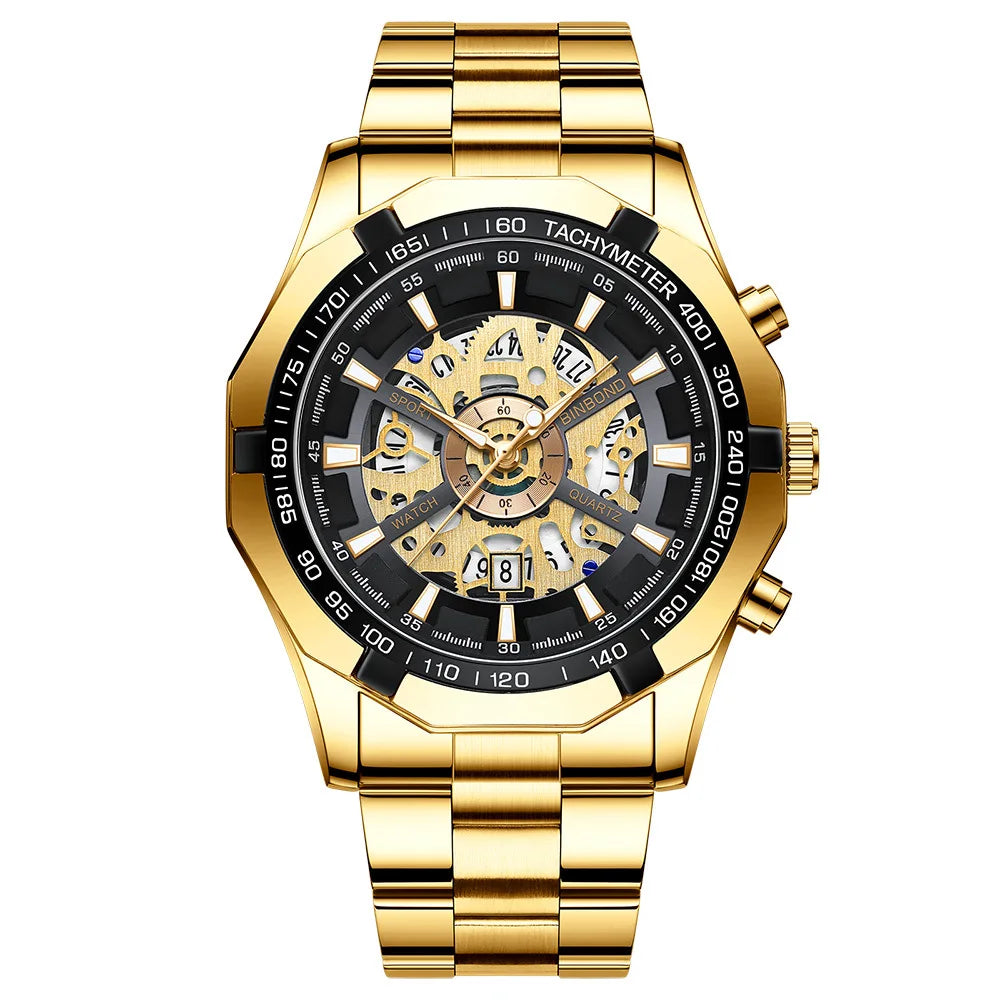 UTHAI Men Watch Light Luxury Brand Business Hollow Luminous Waterproof Stainless Steel Metal Strap Male fashion Quartz Watches