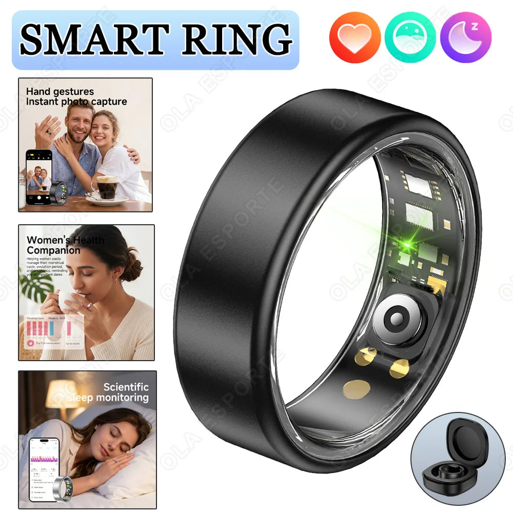 R09 Smart Ring Men Women with Charging Case,Heart Rate Blood Oxygen,Skin Temperature Monitor,5ATM Waterproof For Android iOS