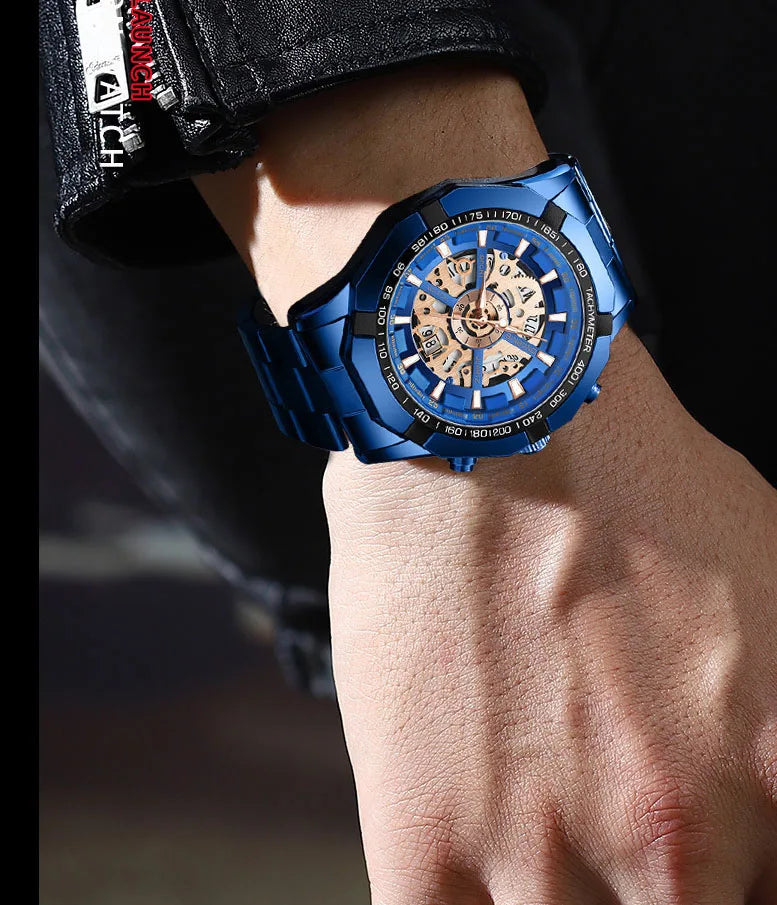 UTHAI Men Watch Light Luxury Brand Business Hollow Luminous Waterproof Stainless Steel Metal Strap Male fashion Quartz Watches