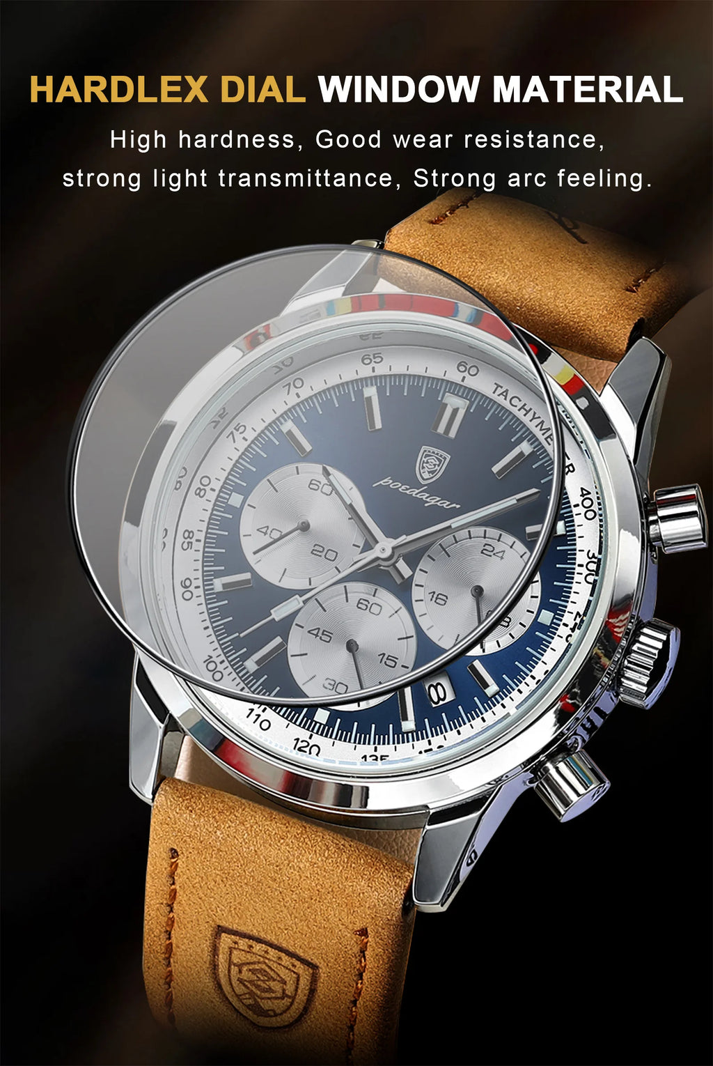 POEDAGAR Luxury Men's Quartz Wristwatch Chronograph Date Leather Man Watch Waterproof Luminous High Quality Fashion Men Watches
